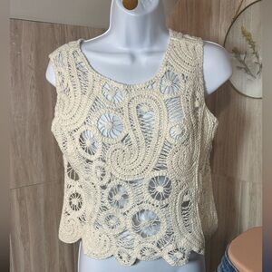 Ultra Pink Crochet Lace Tank Top - Cream